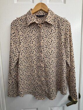 M&S Collection Leopard Print Button-Up Blouse Neutral Old Money Office Chic 6/10